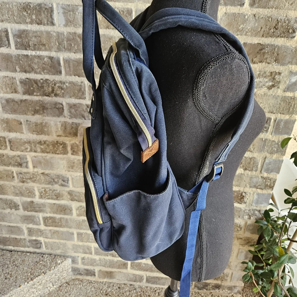 Veegul‎ Multipurpose Single Pocket Canvas And Leather Blue Backpack